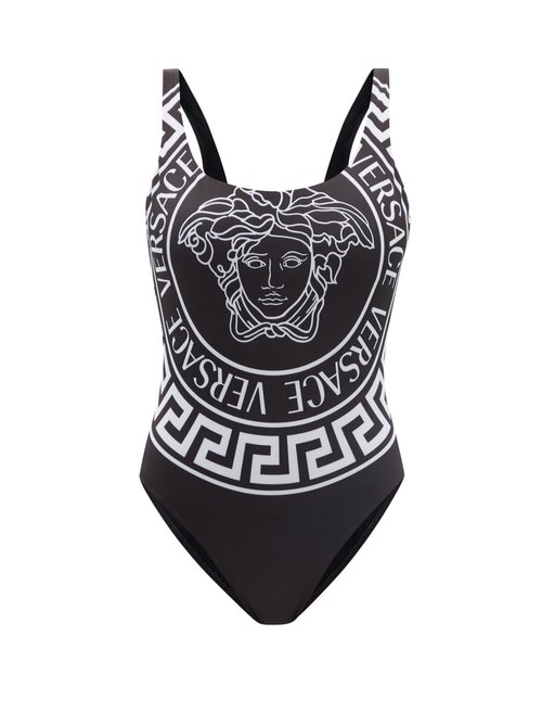 Versace - Medusa-print Scoop-neck Swimsuit Black Multi Beachwear