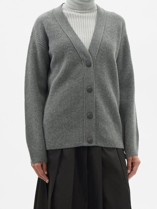 Moncler - Rib-knitted Virgin Wool-blend Cardigan Grey