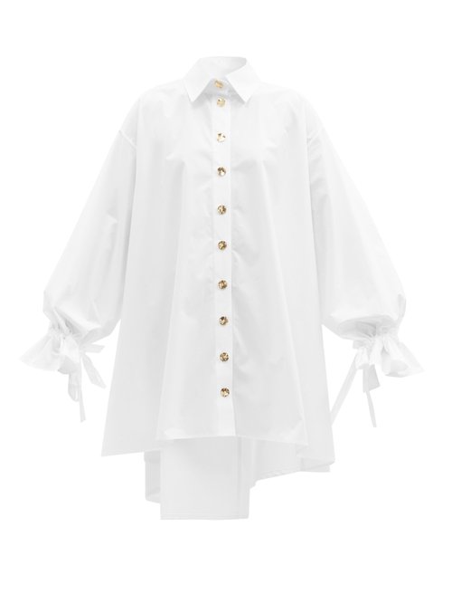 Halpern - Tie-cuff Cotton-poplin Shirt Dress White