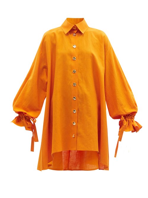 Robe-chemise en lin mélangé à poignets noués