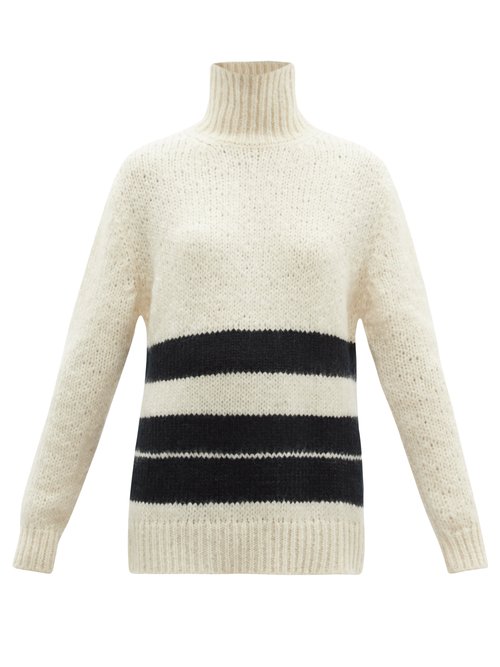 Jil Sander - High-neck Striped Mohair-blend Sweater White Black