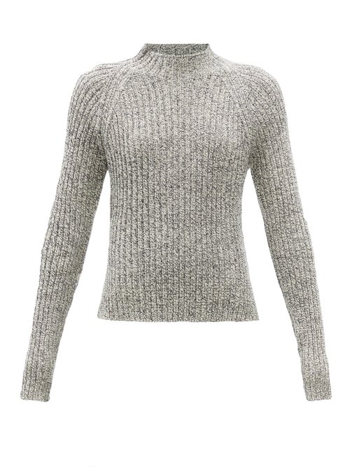 Jil Sander - Stand-neck Ribbed Cotton-mouline Sweater Grey White