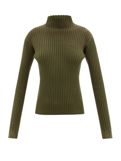 Jil Sander - High-neck Ribbed Wool Sweater Khaki