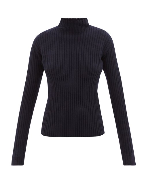 Jil Sander - High-neck Ribbed Wool Sweater Dark Blue