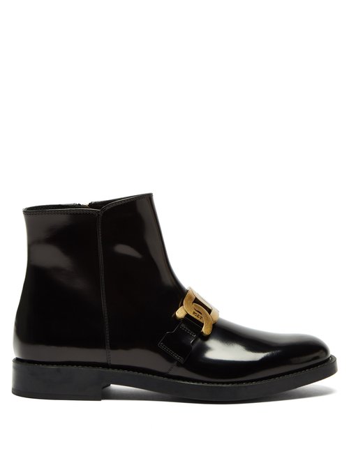 Tod’s – Chain-embellished Patent-leather Boots Black