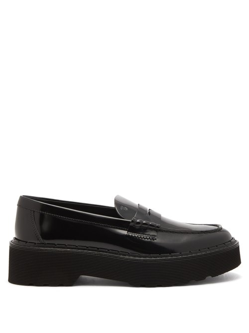 Tod’s – Raised-sole Patent-leather Penny Loafers Black