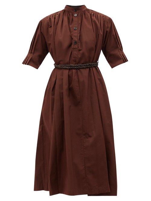 Jil Sander - Gathered Belted Cotton-poplin Shirt Dress Dark Brown