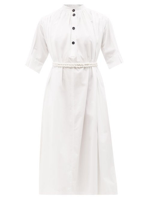 Jil Sander - Gathered Belted Cotton-poplin Shirt Dress White