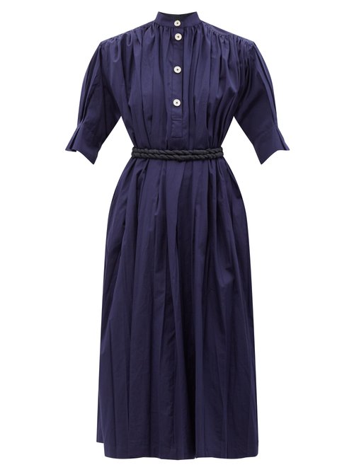 Buy Jil Sander - High-neck Organic-cotton Poplin Dress Blue online - shop best Jil Sander clothing sales