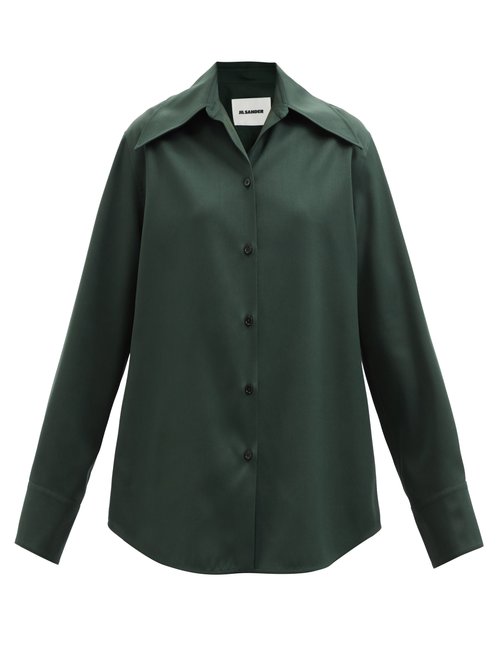 Jil Sander - Oversized Wool Gabardine Shirt Dark Green