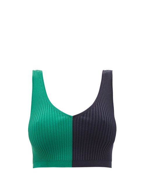 Staud - Hanna Colour-block Ribbed Cropped Top Green Navy