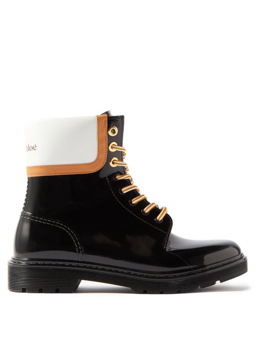 See By Chloé – Logo Leather-panel Pvc Rain Boots Black