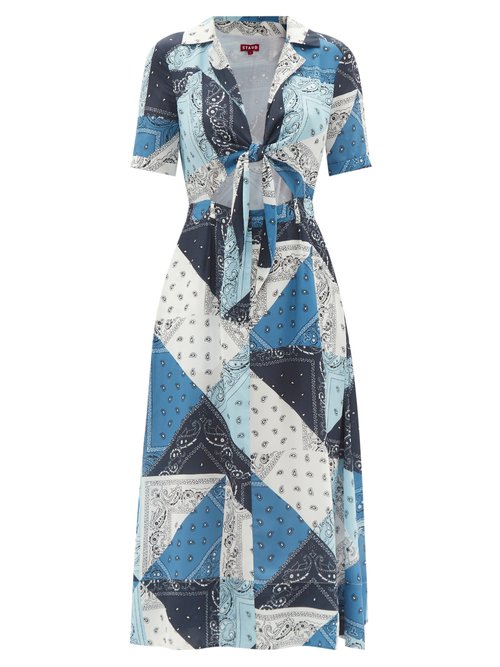 Staud - Giorgiana Bandana-print Recycled-fibre Dress Blue Multi
