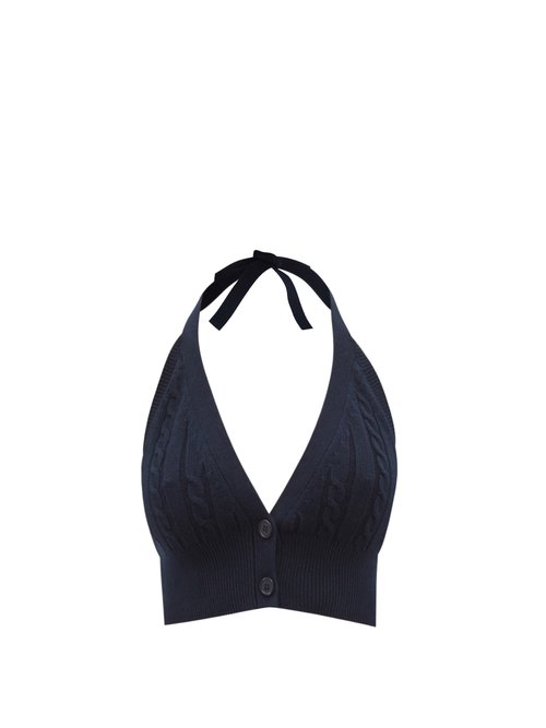 Staud - Hadley Cable-knit Cotton-blend Cropped Top Navy