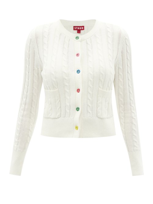 Buy Staud - Sloan Cable-knit Cotton-blend Cardigan Ivory online - shop best Staud 