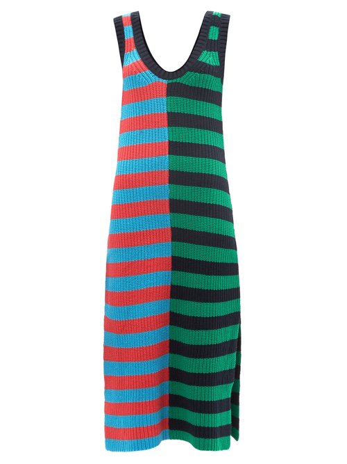 Buy Staud - Seashore Striped Knitted Cotton Dress Green Multi online - shop best Staud clothing sales