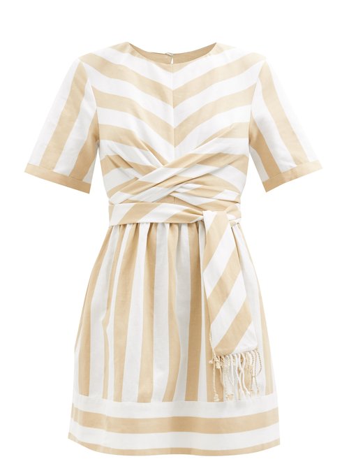 Staud - York Striped Cotton-blend Mini Dress Beige White