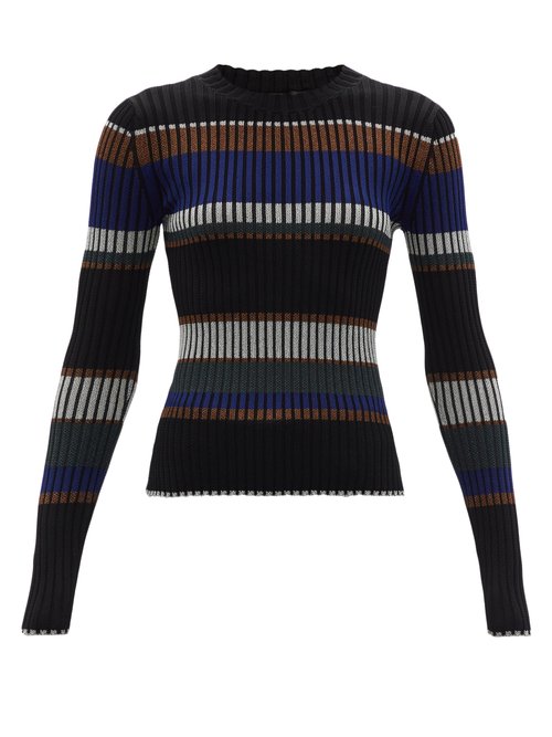 Proenza Schouler - Lamé-stripe Ribbed Sweater Black Multi