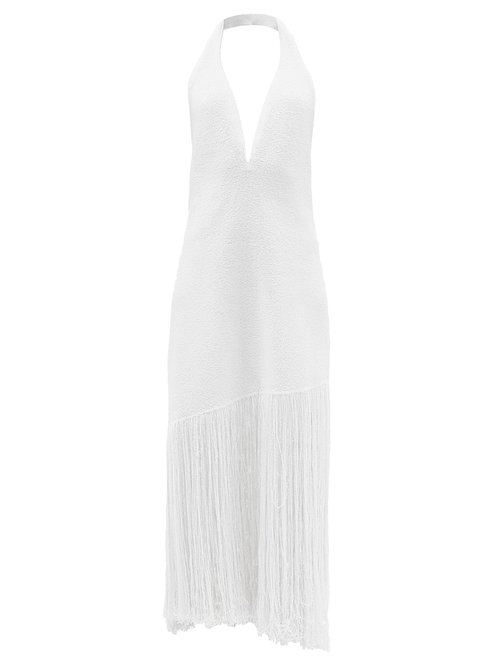 Proenza Schouler – Fringed Halter-neck Knit Midi Dress White