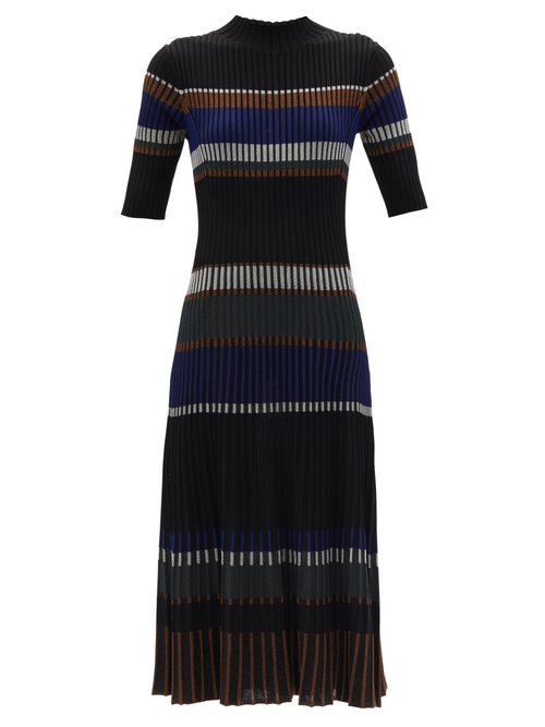 Proenza Schouler - High-neck Lurex-striped Midi Dress Black Multi