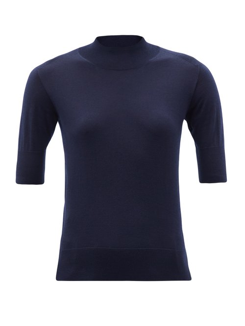 Buy Jil Sander - Round-neck Side-slit Knitted T-shirt Navy online - shop best Jil Sander 