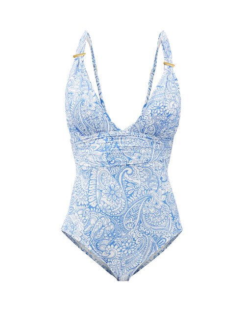 Melissa Odabash - Panarea Ruched Azzuro-print Swimsuit Blue Multi Beachwear