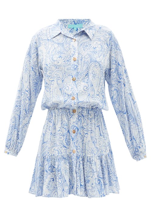 Buy Melissa Odabash - Gianna Azzuro-print Twill Mini Shirt Dress Blue online - shop best Melissa Odabash clothing sales