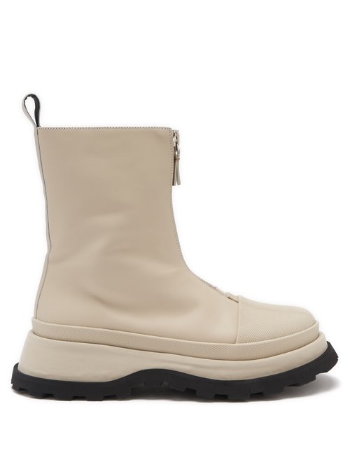 Jil Sander - Exaggerated-sole Zipped Leather Boots Beige