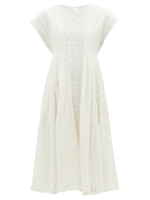 Merlette - Millais Broderie-anglaise Cotton Midi Dress Ivory