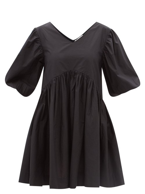 Merlette - Leyland Shirred Cotton Midi Dress Black Beachwear