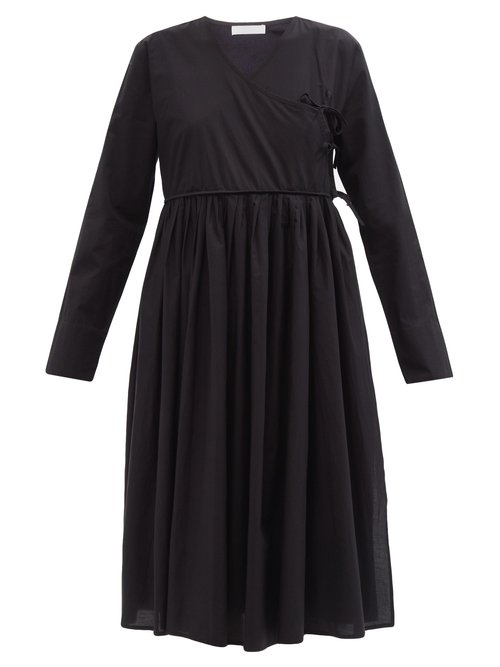 Merlette - Collier Cotton-poplin Wrap Dress Black
