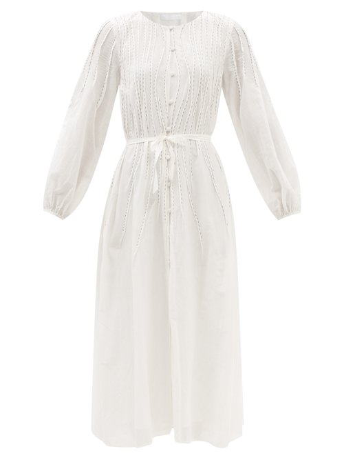 Merlette - Blanche Pintucked Cotton-blend Voile Dress Ivory Beachwear