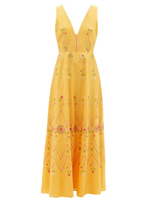 Le Sirenuse, Positano - Nellie Stromboli Embroidered Cotton Dress Orange