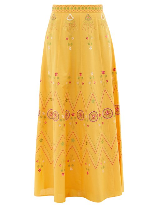 Le Sirenuse, Positano - Camille Embroidered Cotton-poplin Maxi Skirt Orange Beachwear