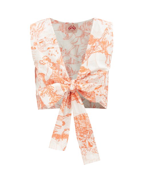 Le Sirenuse, Positano - Sonia Tarocchi-print Cotton Cropped Top Orange