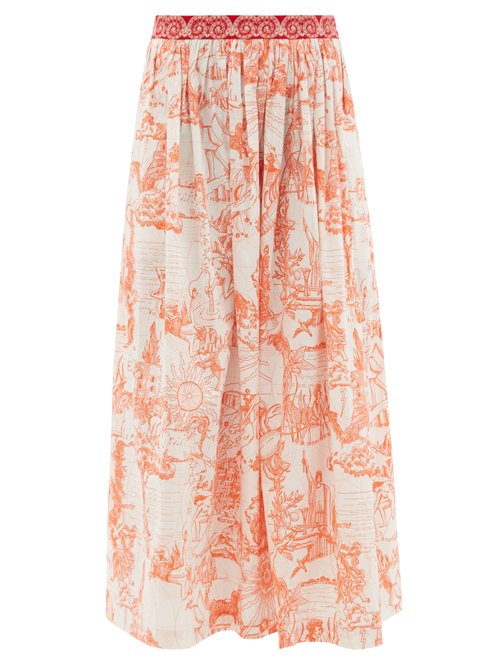 Le Sirenuse, Positano - New Jane Tarocchi-print Cotton Maxi Skirt Orange Beachwear