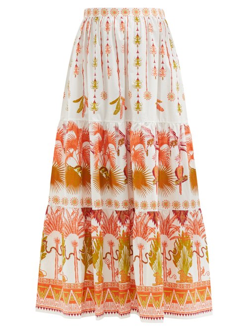 Le Sirenuse, Positano - Saskia Winter Garden-print Cotton-poplin Skirt White Print Beachwear