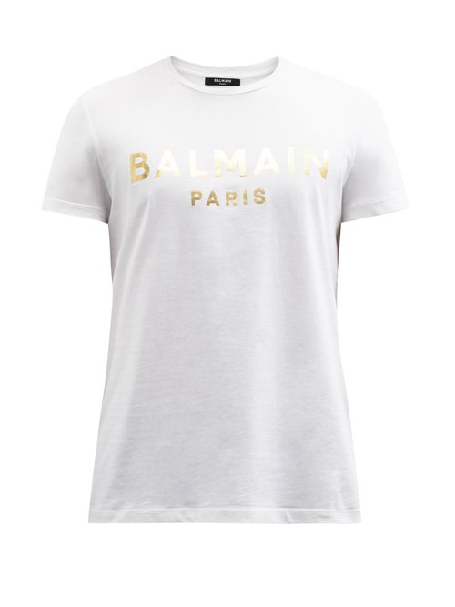 Cotton T-shirt With Laminated Logo Print In White