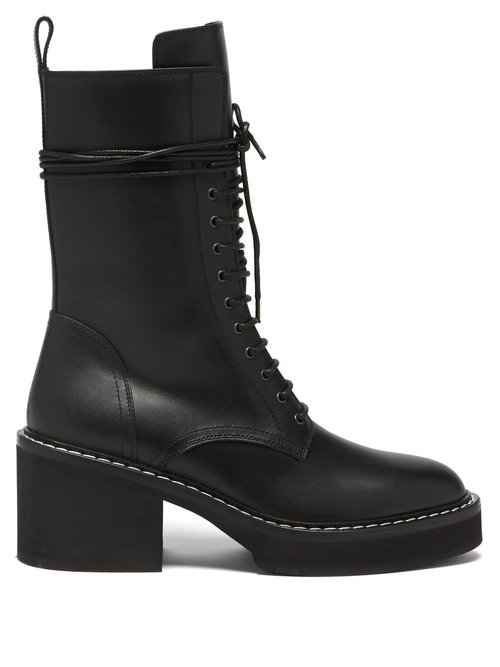 Khaite - Cody Lace-up Leather Boots Black