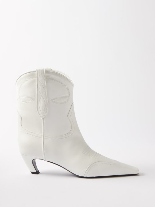 Khaite - Dallas Kitten-heel Leather Western Boots White