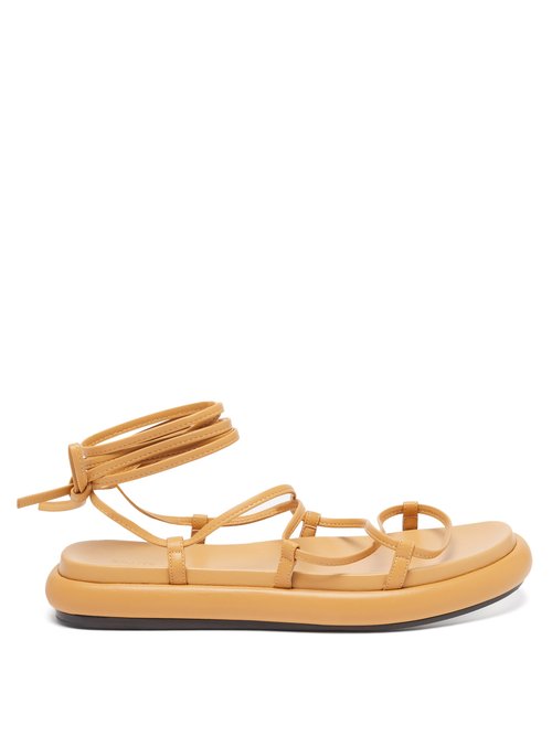 Khaite - Alba Leather Wraparound Platform Sandals Tan