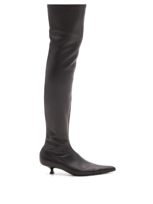Khaite – Volos Point-toe Thigh-high Leather Boots Black