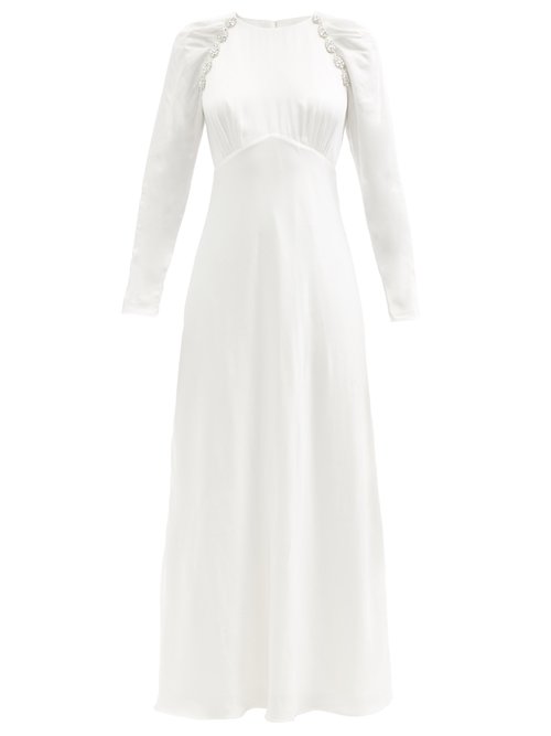 Self-portrait – Crystal-embellished Satin Dress White