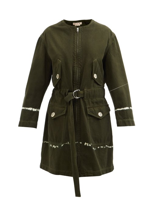 Marni - Tie-dyed Belted Denim Coat Green