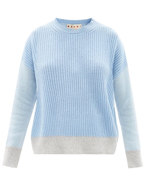 Marni - Colour-blocked Ribbed Cashmere Sweater Blue