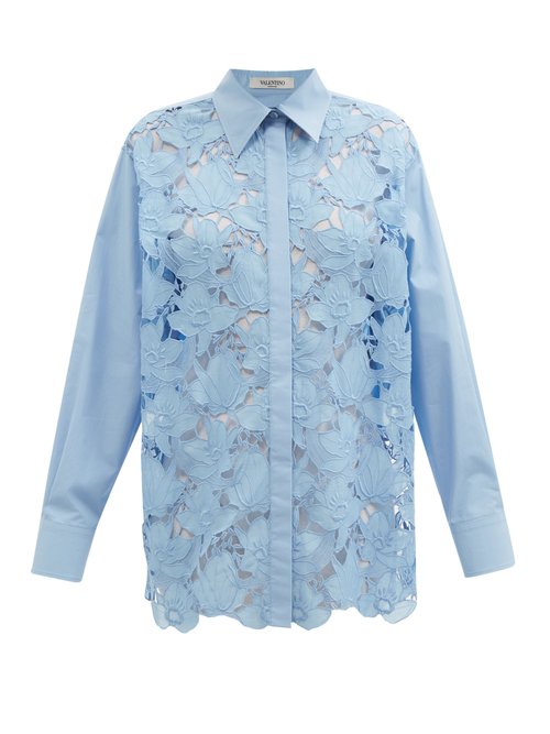 Valentino - Guipure Lace And Cotton-poplin Shirt Blue