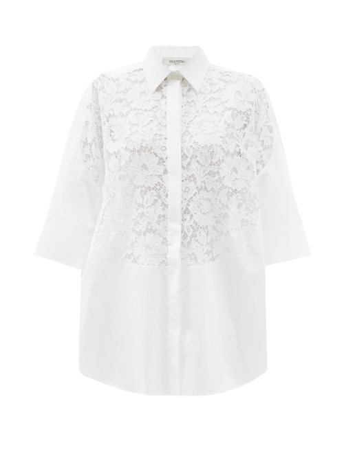 Buy Valentino - Floral Guipure-lace And Cotton-poplin Shirt White online - shop best Valentino 
