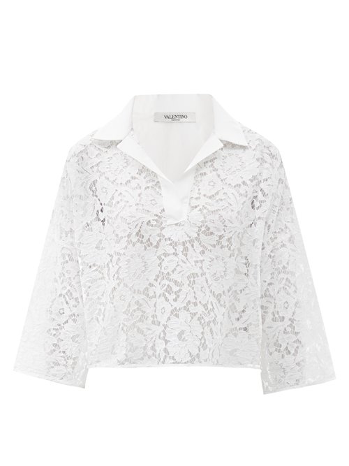 Valentino - Floral Guipure-lace Crop Shirt White