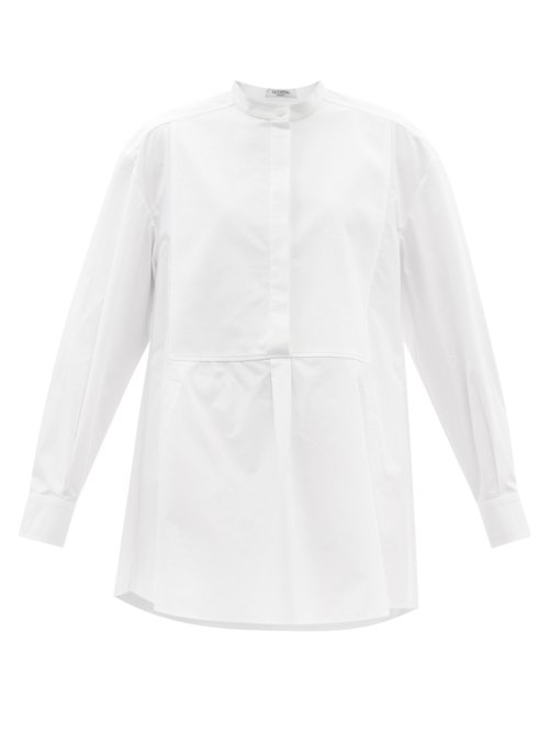 Valentino - Stand-collar Bib-front Cotton Shirt White