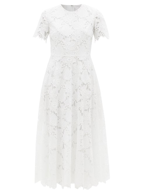 Buy Valentino - Guipure-lace Cotton Midi Dress Ivory online - shop best Valentino clothing sales
